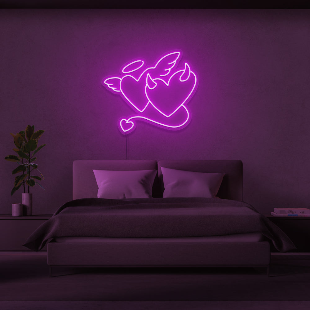 Angel & Devil Hearts Neon Sign